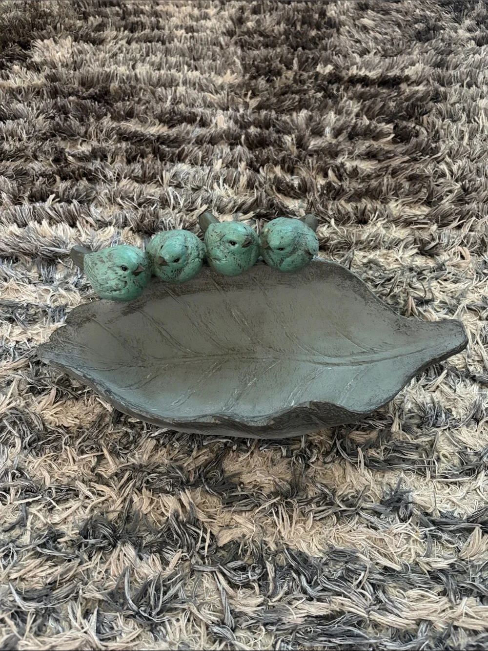 Leaf Container Dish with Four Blue Bird Figurines Home Office Decor Accent